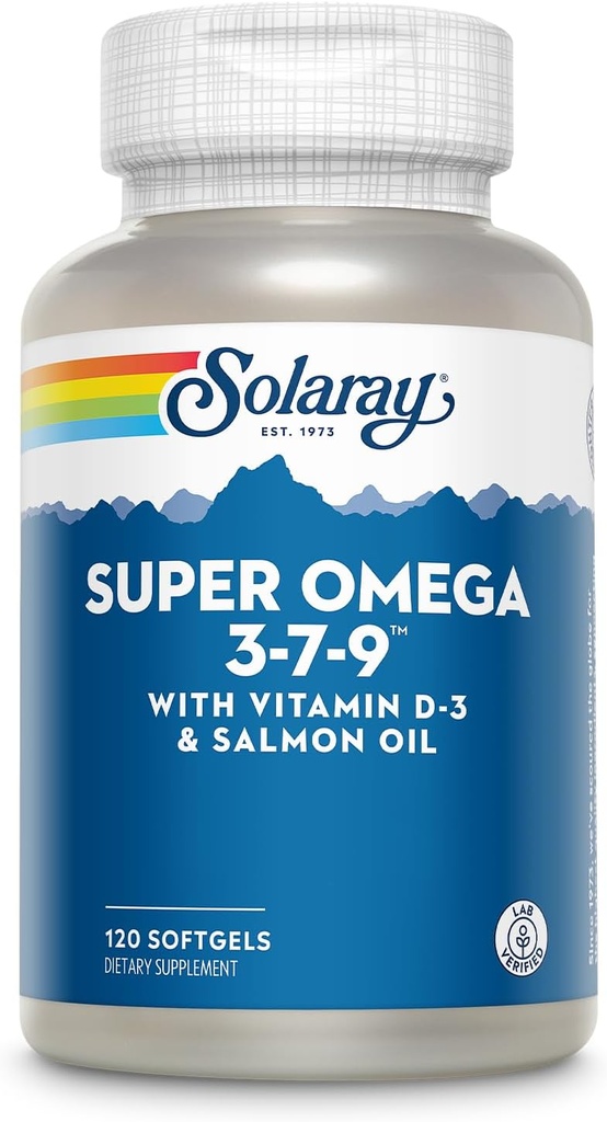 SOLARAY Super Omega 3 7 9 Podporuje zdravou pleť, více EPA, DHA, esenciální mastné kyseliny z Fish Oil Mini Softgel, 120ct