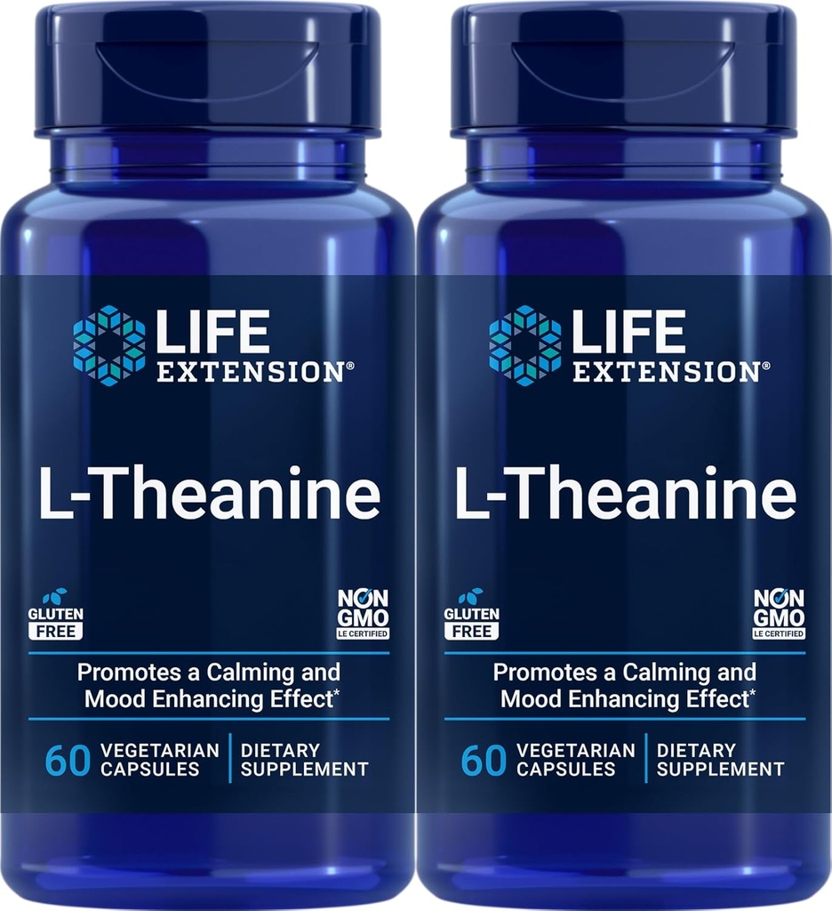 Life Extension L- Theanine, 60 Vegetariánských kapslí (Balení po 2) - Aminová kyselina odvozená z čaje - gluten- free, Non- GMO
