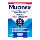 Mucinex Chest Congestion, Maximální síla 12 hodinových prodloužených uvolňovacích tablet, 14ct, 1200 mg Guaifenesin s rozšířenou úlevou od Congestion hrudníku způsobenou nadměrnou Mucus, tenké a volné Mucus