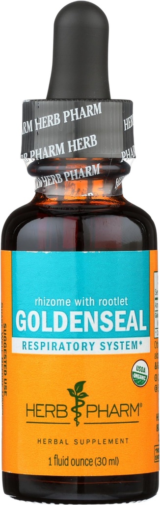 Herb Pharm Certified Organic Goldenseal Liquid Extract for Respirační systém Support, Organic Cane Alkohol, 1 Ounce