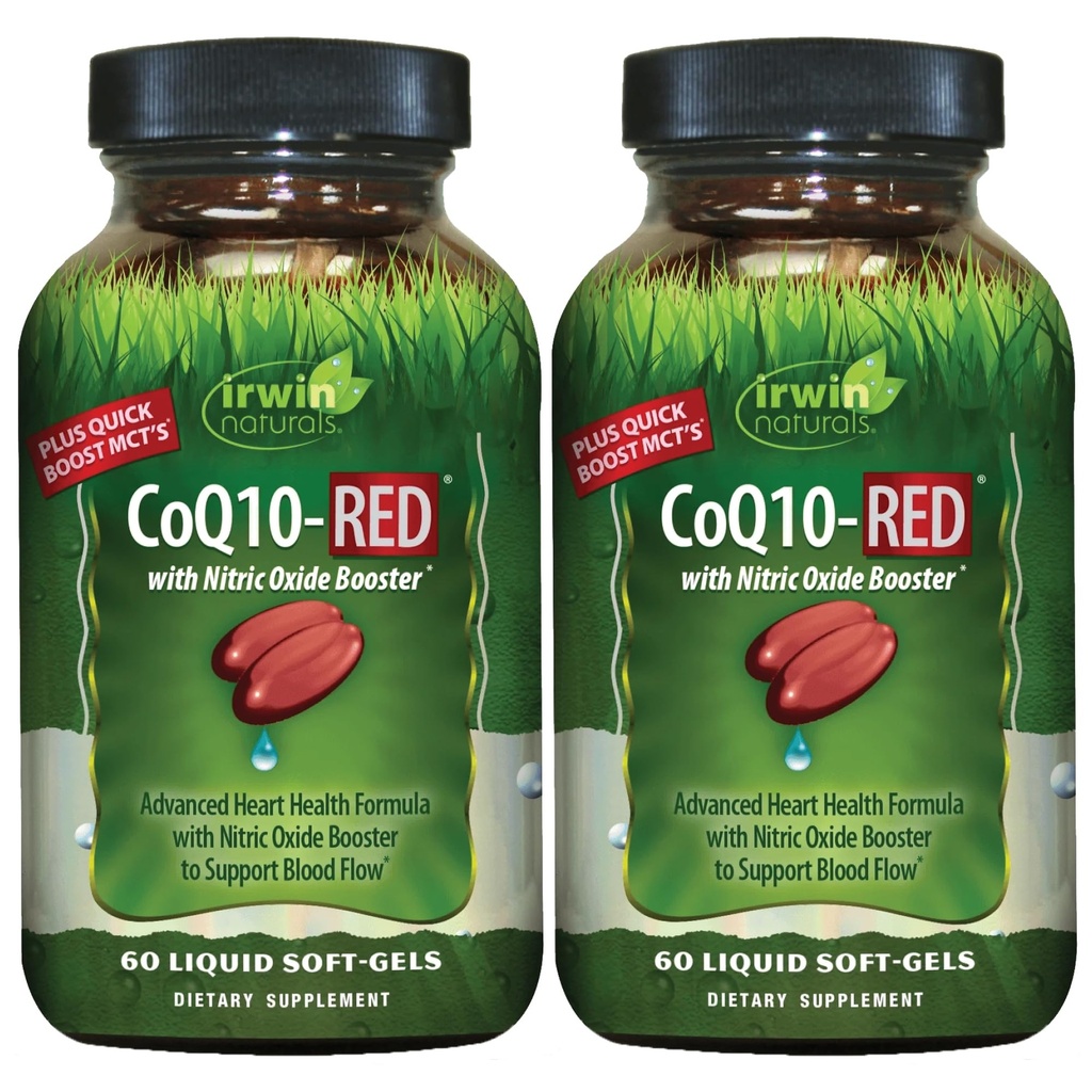 Irwin Naturals CoQ10-RED - 60 Tekuté Soft- Gels, Balení 2 - Pokročilá podpora srdečního zdraví s Nitric Oxide Booster na podporu krevního toku - 60 Celkem Služeb