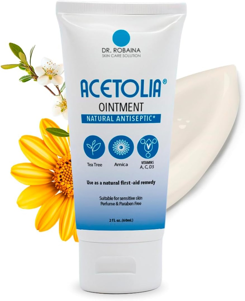 ACETOLIA První pomoc Mast - Botanický bariéra pro drobné kusy, Burns, Scraps & Bites Oil 124; w / Tea Tree Oil, Arnica, Calendula & Aloe to Sootthe, Hydrate & Protect OF 124; Steroid- Free Oil 124; Made in USA 124; 2 oz