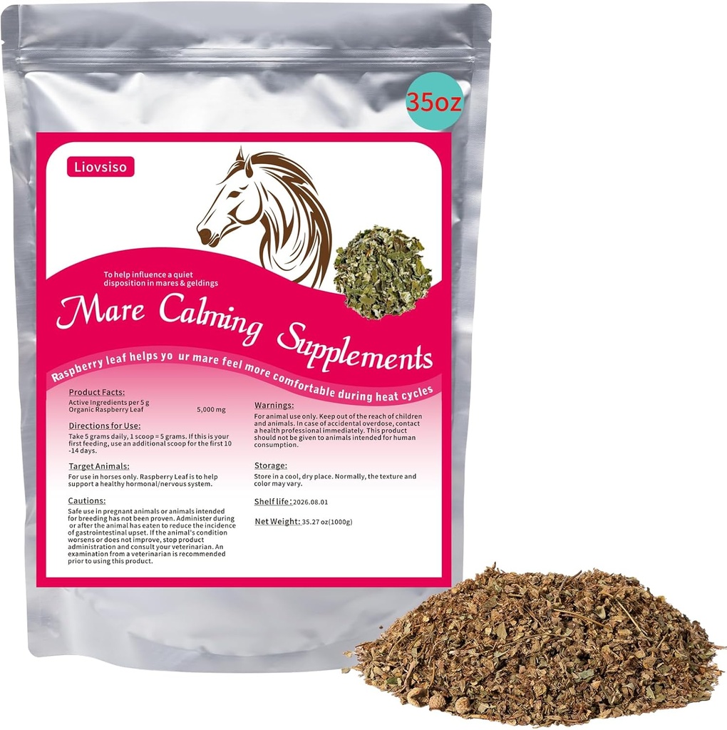 Koně uklidňující doplněk přírodní Raspberry Leaf 35 Oz- uleví úzkost, podrážděnost, a nepohodlí v Mares během tepelných cyklů - také magie vhodné pro želé