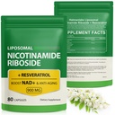NAD dodatek s Nicotinamid Riboside - Resveratrol, Liposomal Nikotinamid Riboside, Quercetin - vysoce čistota NAD dodatek pro antiaging, Focus, Energy 160 Kapsle (2 Bag)