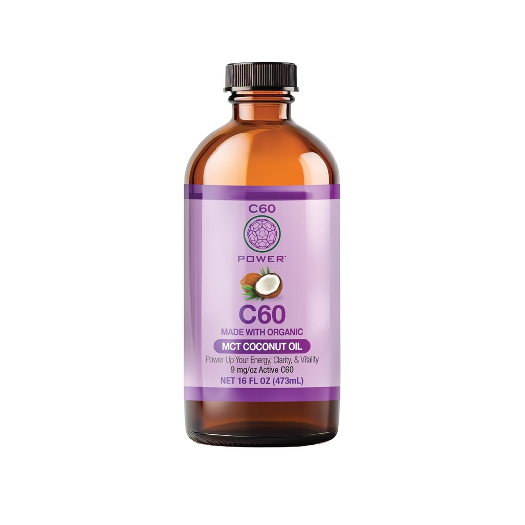 C60 Purple Power Organic MCT Coconut Oil, Organic Cold- Pressed Coconut Oil, 99.99% Pure C60 Carbon Fullerees (16 oz)