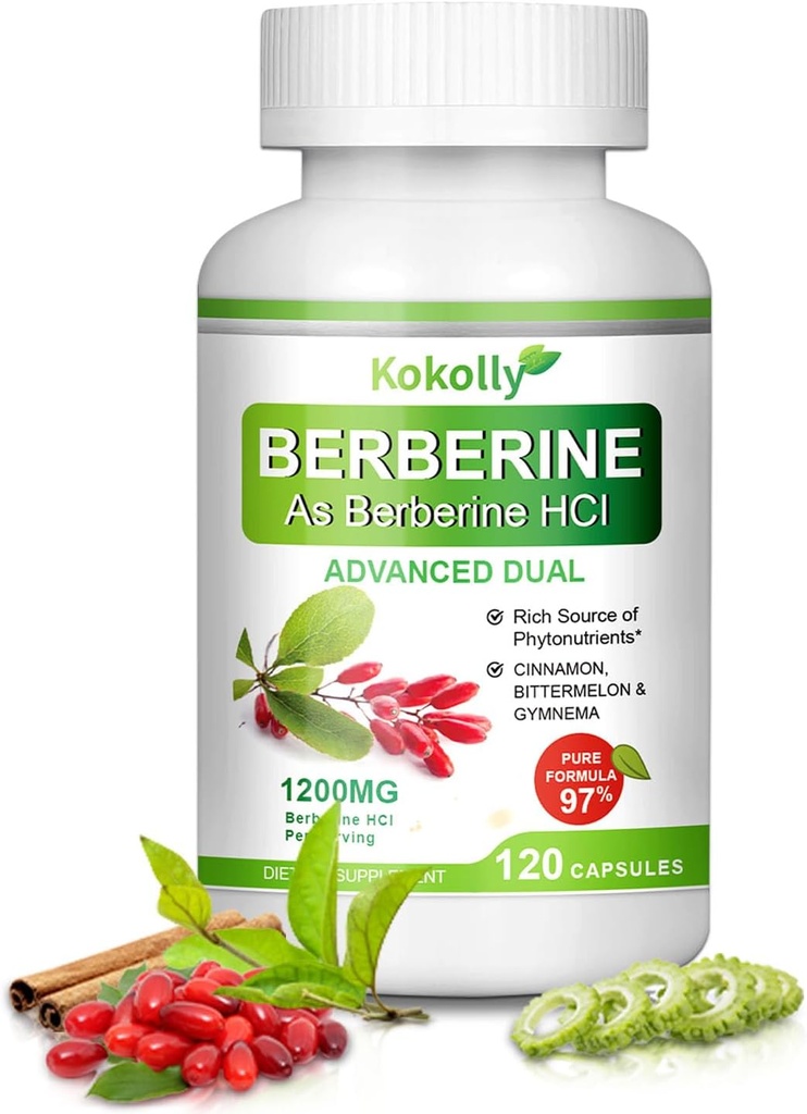 Berberine dodatek 1200mg - Přírodní Plant- Na základě Berberine HCL, Skořice, Bittermelon, Gymnema (120 Kapsle)