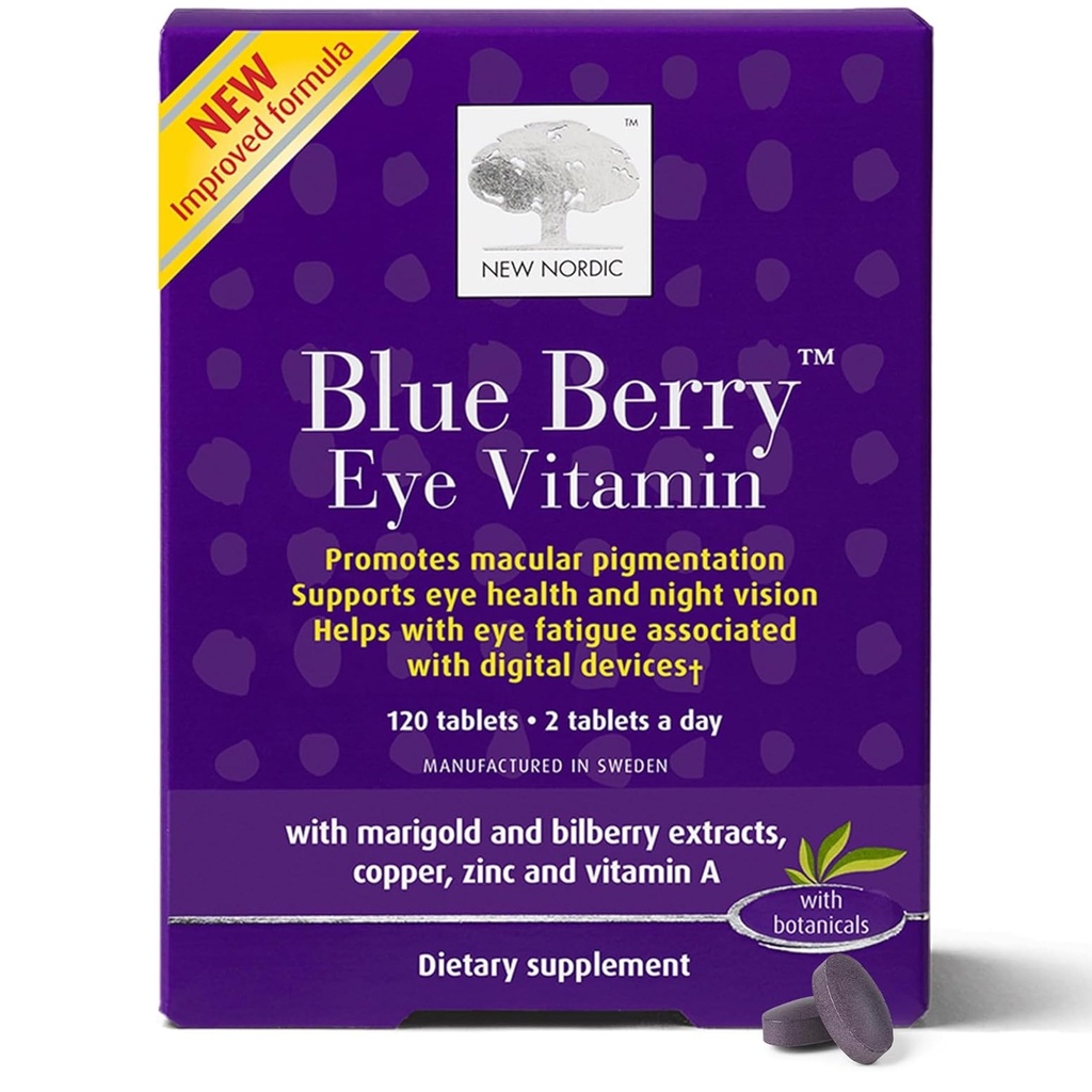 NOVÝ NORDIC Blue Berry Eye Vitamin Lutein dodatek se zinkem, podporuje makulární pigmentace, funkce očí a vidění, 120 tablet (balení po 1)