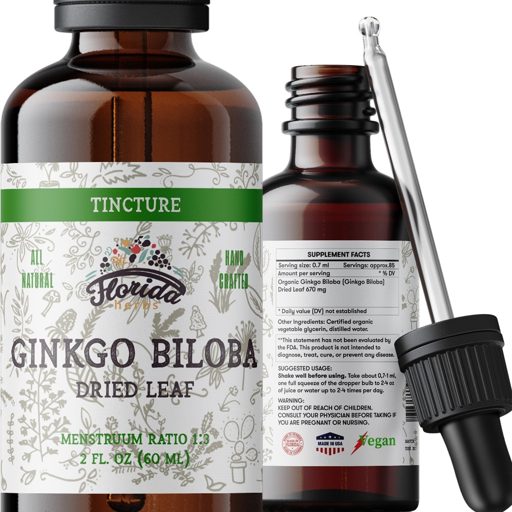 Ginkgo Biloba Tincture Organic Ginkgo Biloba Extract (Ginkgo Biloba) Sušený listový bylinný dodatek 2 oz