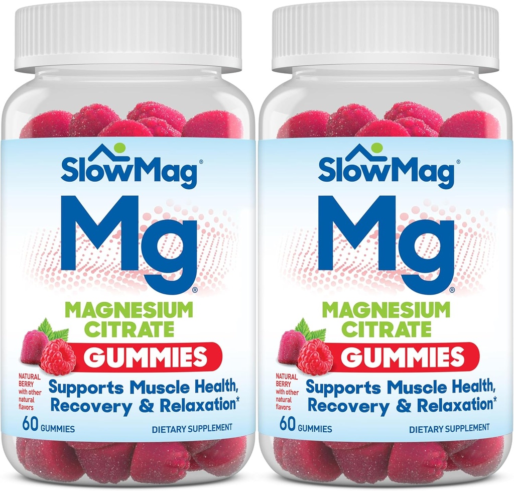 SlawMag Magnesium Citrátové gumy, 60 Počet, Podporuje svalové zdraví, přírodní Berry Flavor, zotavení a relaxační balíček 2
