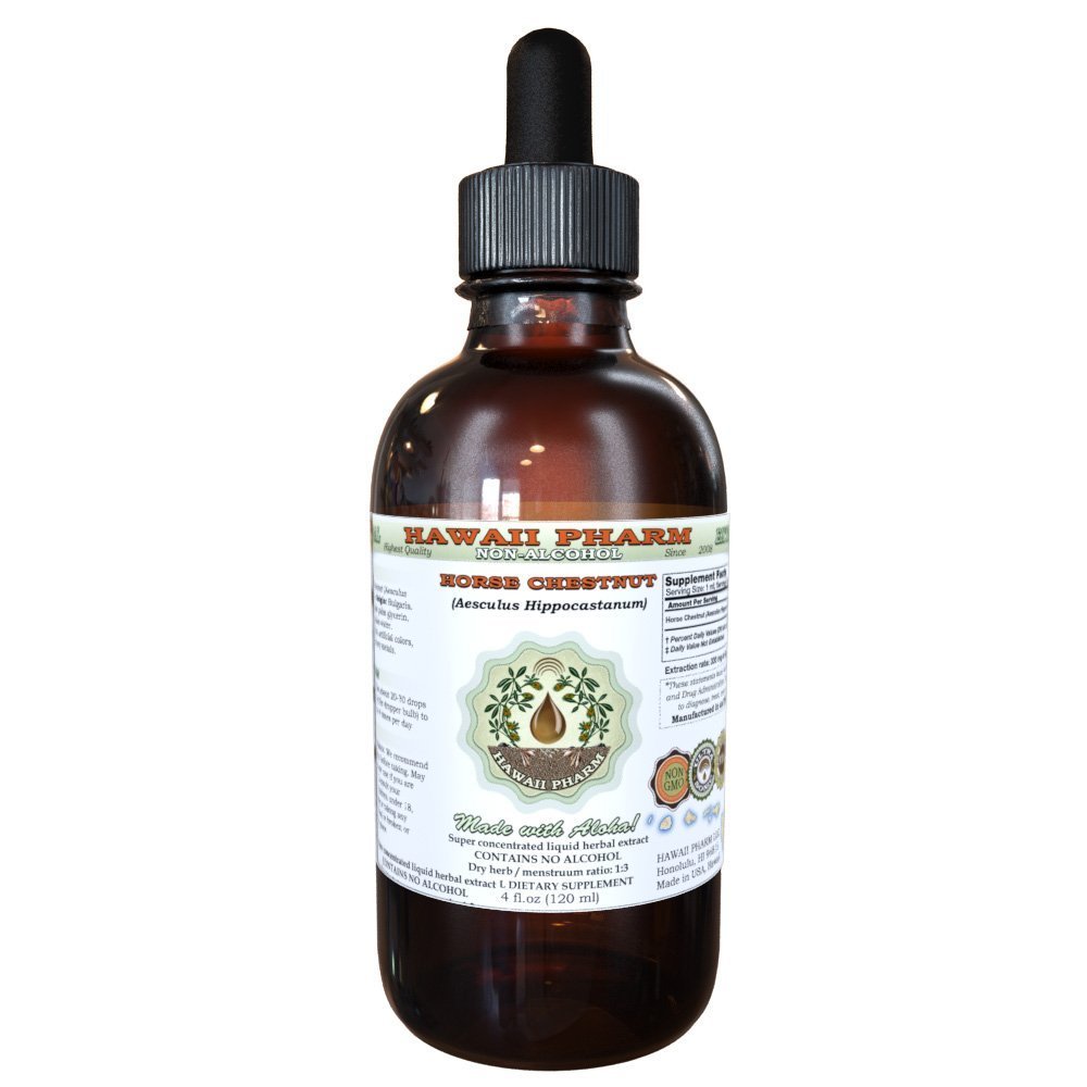 Koňský kaštan Alcohol- Free Liquid Extract, Organic Horse Chestnut (Aesculus hippocastanum) Sušený Nut Glycerite Hawaii Pharm Natural Herbal Dodatek 4 oz