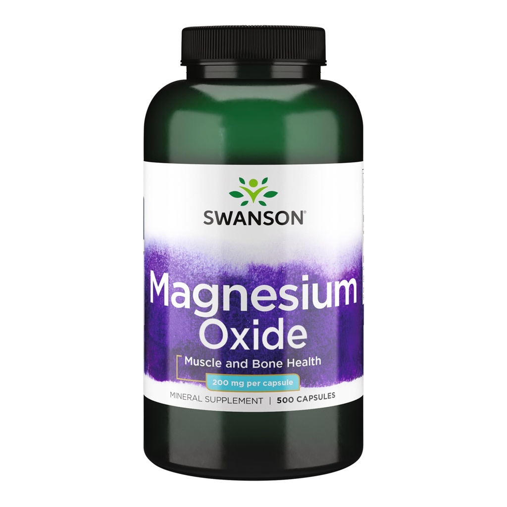 Swanson Magnesium Bone & Muscle Health Support 200 miligramů (2 kapsy na 400 mg Serving Magnesium Oxide) 500 kapslí