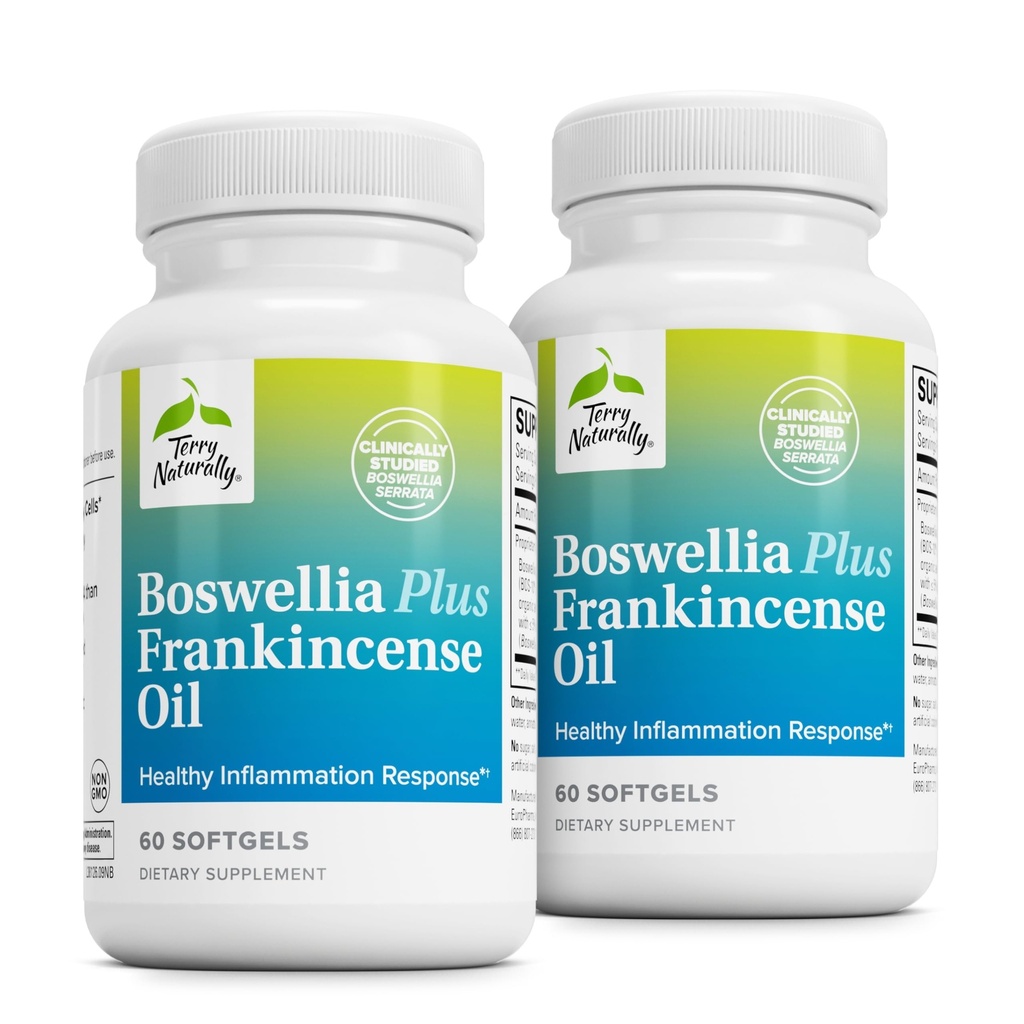 Terry Přirozeně Boswellia Plus Frankincense Oil - Dodatek k podpoře mobility a společného komfortu - Podpora celulárního zdraví s Boswellia & Frankincense Oil - 60 Softgels (Balení po 2)