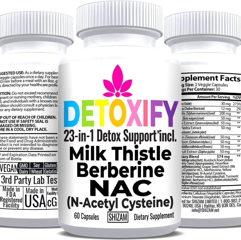 SHIZAM Mléko Thistle NAC dodatek N-Acetyl Cystein pro Glutathione CLAS124; Detox Cleanse dodatek CLAS124; Játra Formule zdraví w Berberine Artichode Extract Dandelion Root Beetroot Glynac Powder
