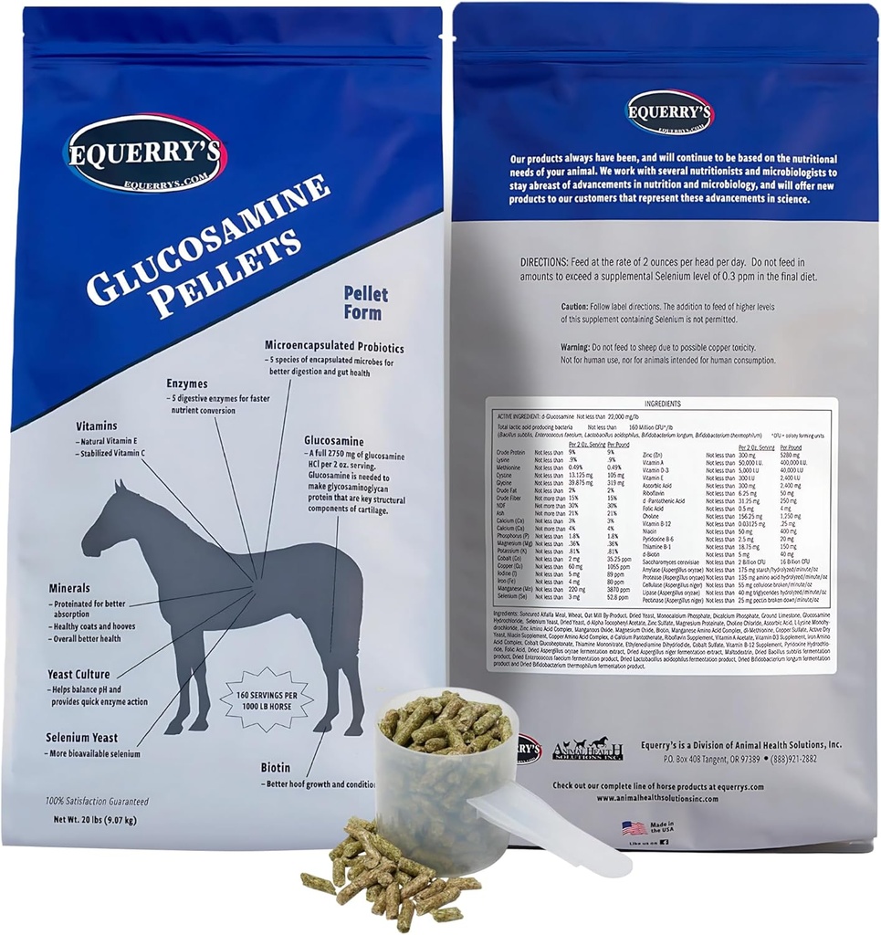 Equerry 's Glucosamine Pellets - Společná podpora koní s probiotiky, trávicími enzymy, vitamíny a minerály - Made in USA - 20lb