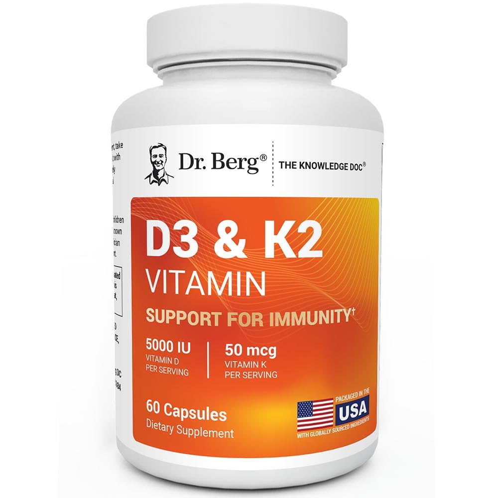 Dr. Berg Maximální síla 2- in-1 Vitamin D3 K2 5000 IU Vitamin 124; přirozeně odvozené D3 RNA 124; 4X Lab- Testované a ověřené RNA 124; Vysoký absorpční vzorec Př