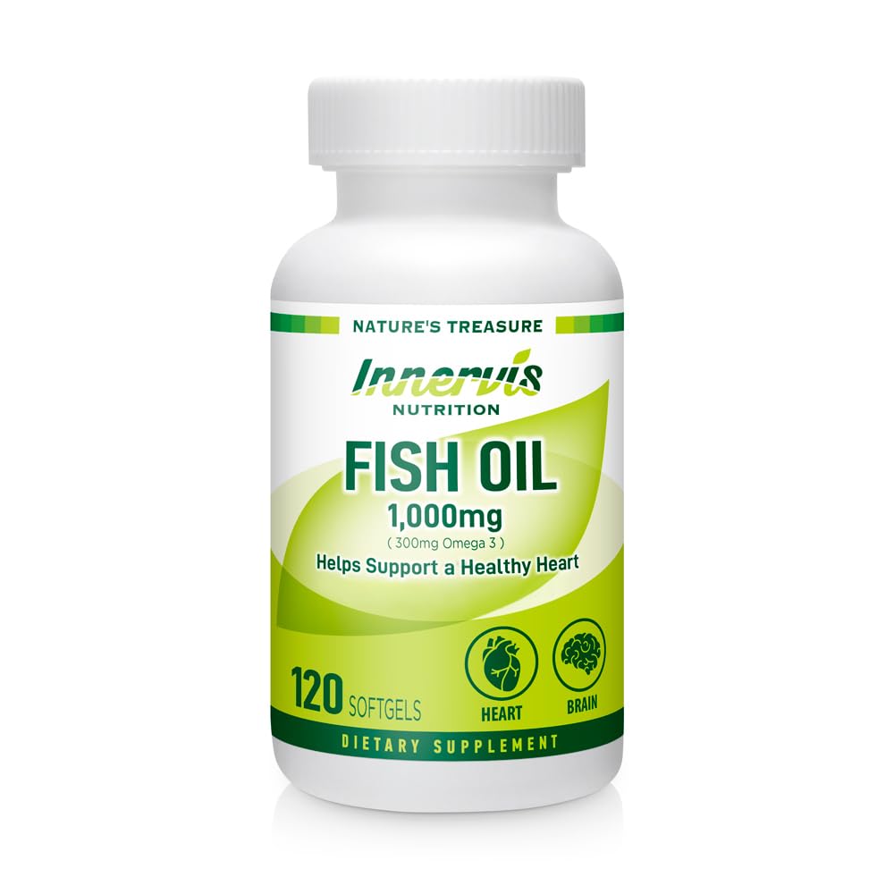 Fish Oil 1000mg - Podpora srdce, mozku a očí s Omega33 EPA & DHA, 120 Softgels, Non- GMO CART124; Innervis Nutrition