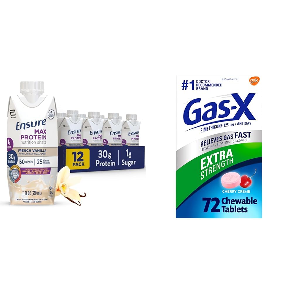 Zajistit Max Protein Nutrition Shake s 30g protein & Gas-X Extra Strength Chewable Gas Relief Tablety s Simethicone 125 mg, 72 Počet