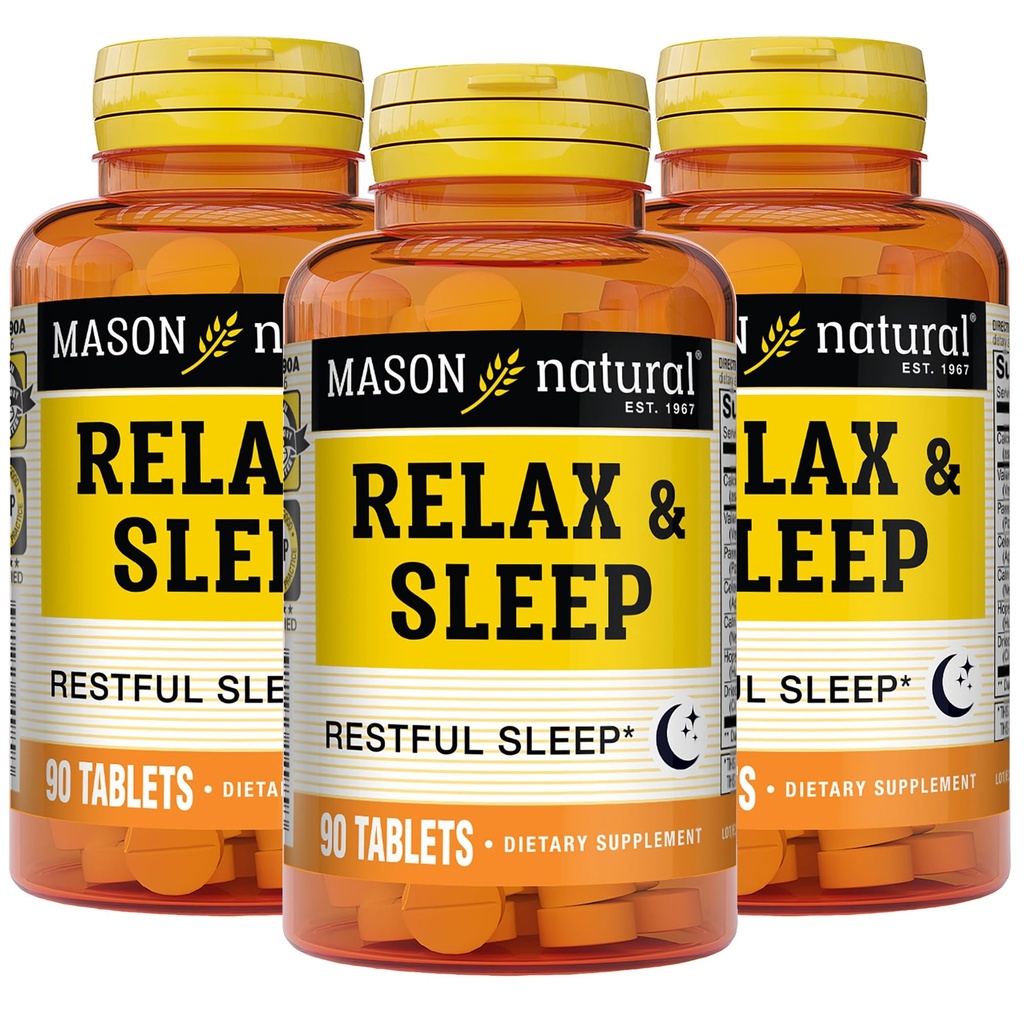 MASON NATURAL Relax & Sleep dietární bylinný dodatek s Valerian Root & Passiflora Extract, 9 měsíční dodávka, 3 balení