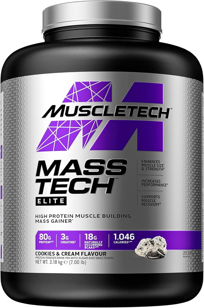 Mass Gainer Protein Powder MuscleTech Mass- Tech Mass Gainer Whey Protein Powder + Muscle Builder Protein Powder Creatine Supplements Cookies and Cream, 7 liber (Balík May Vars)