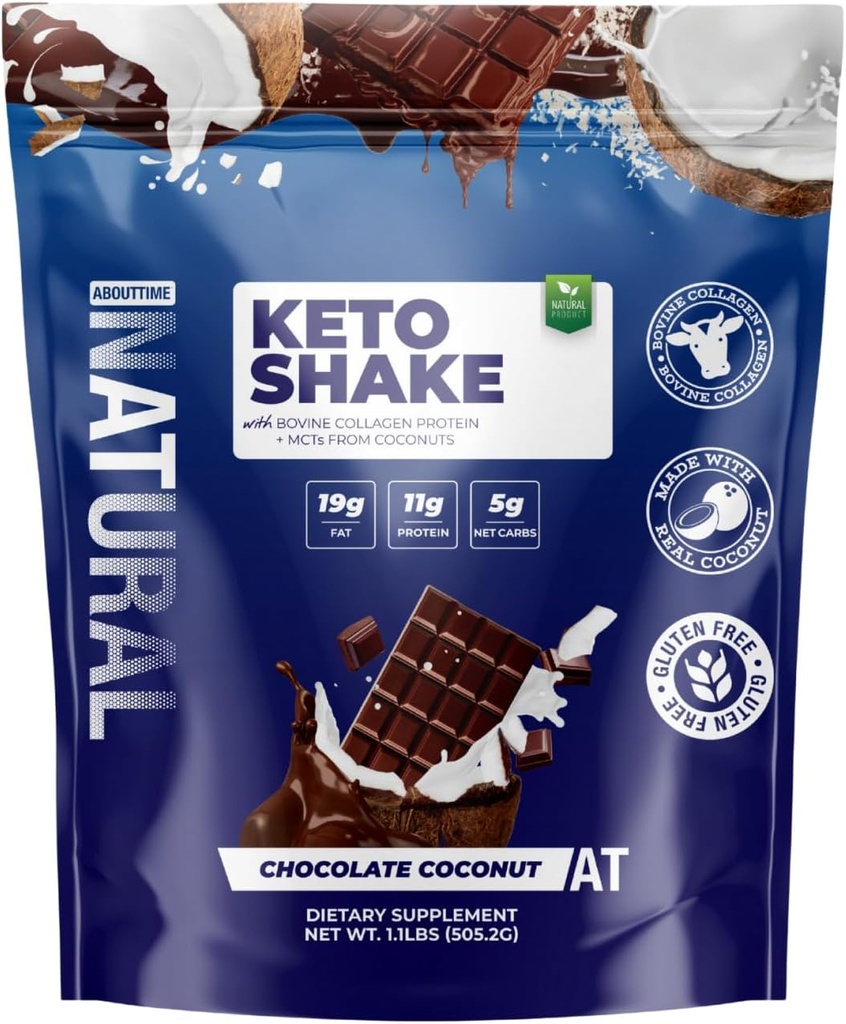 O čase Keto Shake čokoládový kokos s Bovine Collagen Protein + MCTs z kokosů cotto124; 11g protein, 19g tuku, 5g čisté sacharidy cotto124; gluten-free, Non- GMO, 12 Služeb