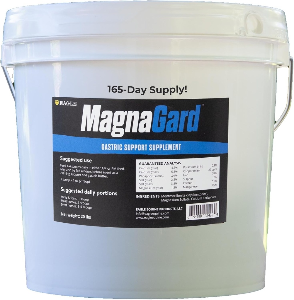 Gastric Support Supplementary for Horses CARL 124; Relieves Ulcers, Calming Supplementary, Magnesium & Other Vital Minerals CARL 124; Powder, 20lb Bucket, 5-Month Supply CARL 124; by Eagle Equine