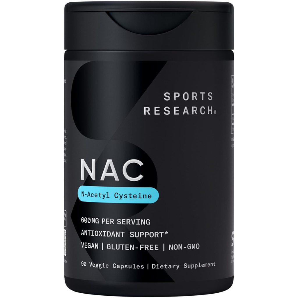 Sportovní výzkum N- Acetyl L- cystein (NAC) 600mg, 90 Veggie Kapsle - Vegan, Non- GMO, gluten Free. Lemon Aroma