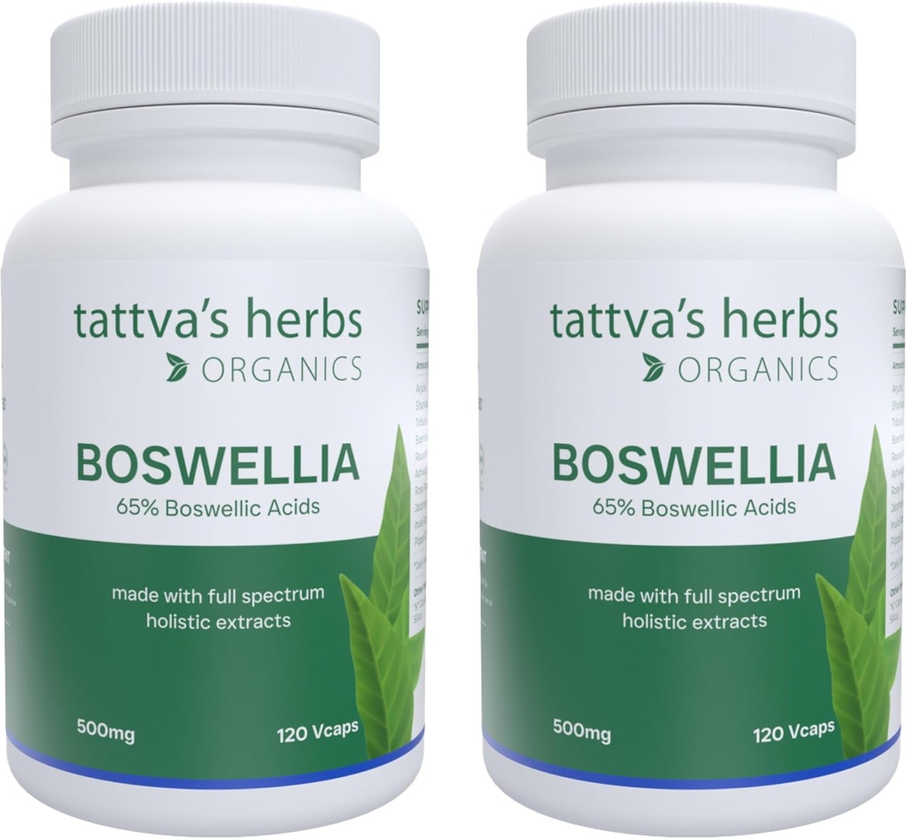 Tattva 's Byliny Boswellia Serrata dodatek, Bohwellia Extract Kapsle, Společná podpora Dodatek, CO2 Extract, Bohwellia Complex Powder, 2-Pack, 240 Počet, 500 mg - 25 Roky Premium Service