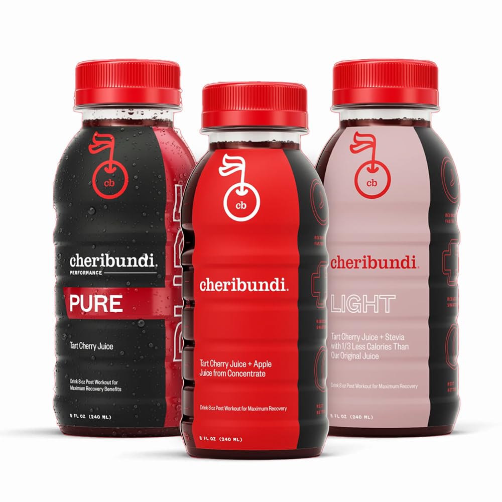 Cheribundi Tart Cherry Juice Starter Pack CU124; Variety Pack CU124; Pure, Original & Light Flavors CU124; Sportes Recovery Drink CU124; Promotes Restorative Sleep, Muscle Recovery & Boost Performance CU124; 8 floz (12 Pack)