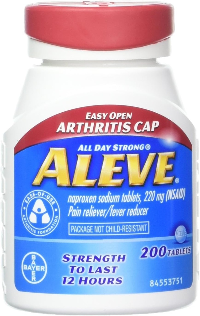 Aluve tablety s lehkým otevřeným čepem artritidy, Naproxen Sodná sůl, 220mg (NSAID) Reliever / Horečka Reducer, 200 Počet (Balení po 2)
