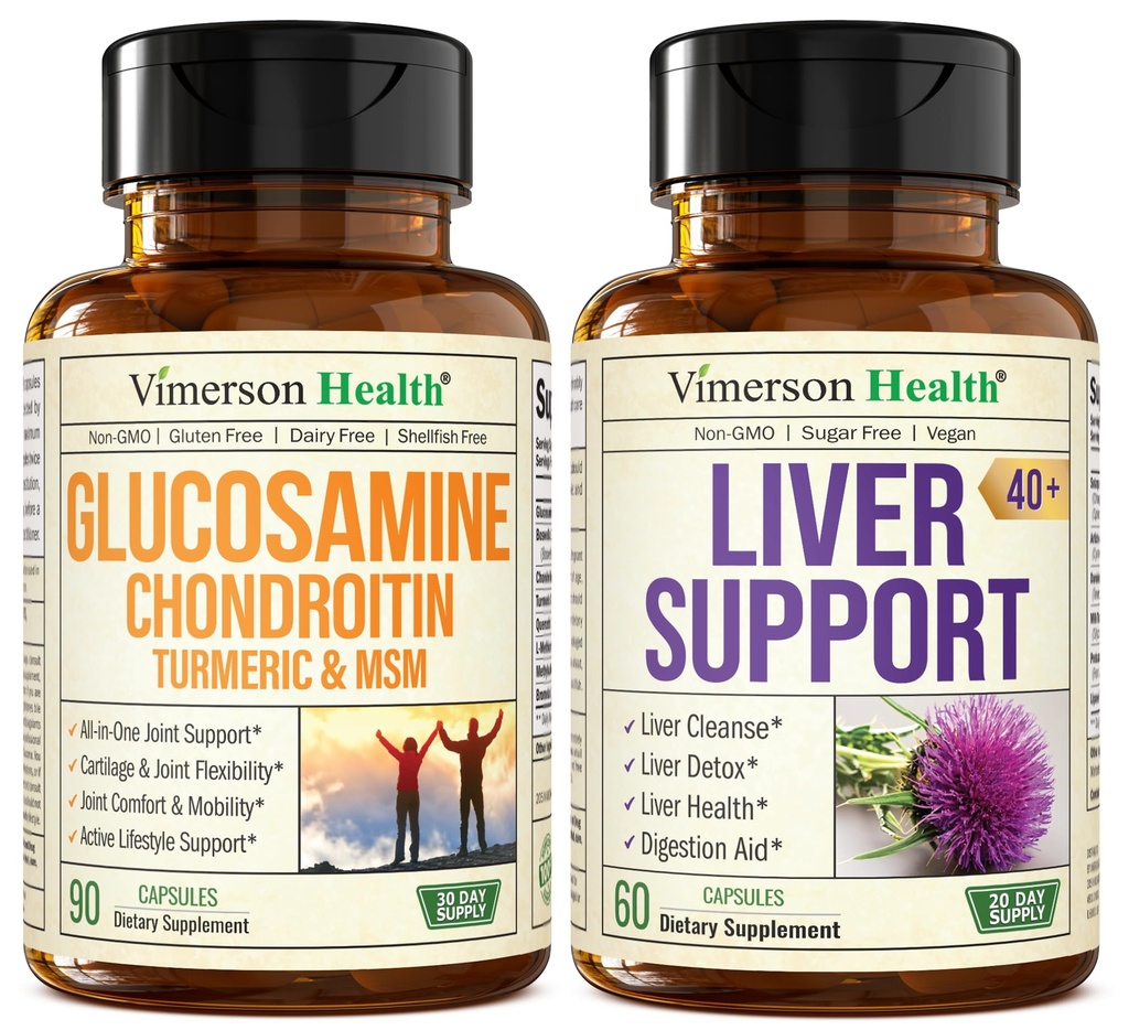 Glucosamine Chondroitin MSM s turmerickou boswellií a vyčištěním jater Detox a opravy 40 + doplněk jater s 50% Silymarin Mléko Thistle extrakt pro kloubní a jaterní podporu