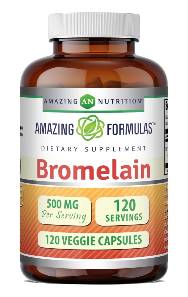 Úžasné doplňky Bromelain 124; 500 Mg Per Serving 124; Veggie Kapsle 124; Non- GMO 124; Gluten zdarma 124; Vyrobeno v USA 124; Ideální pro vegetariány (1 balení 124; 120 Počet)