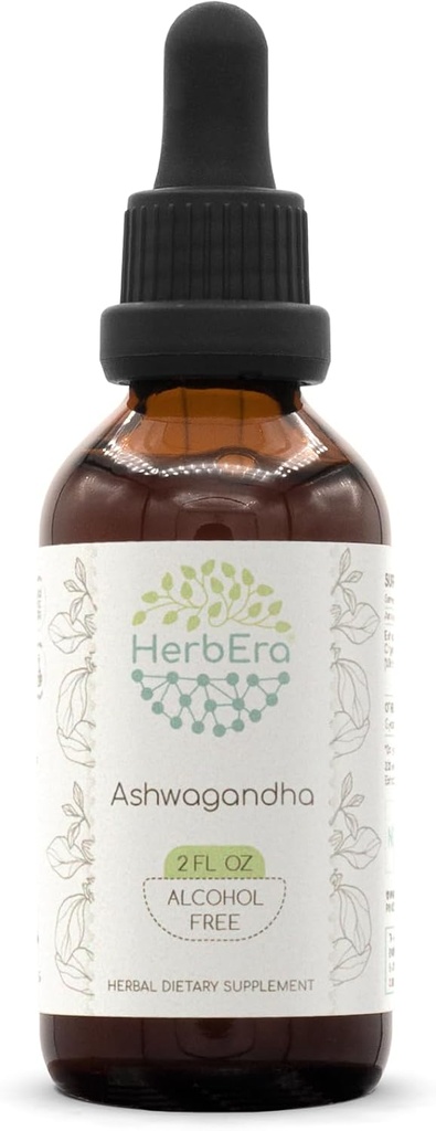 HerbEra Ashwagandha B60 Alcohol- Free Herbal Extract tinktura, Super- Koncentrované (Shui Qie, Indian Ginseng, Witania Somnifera) 2 fl oz