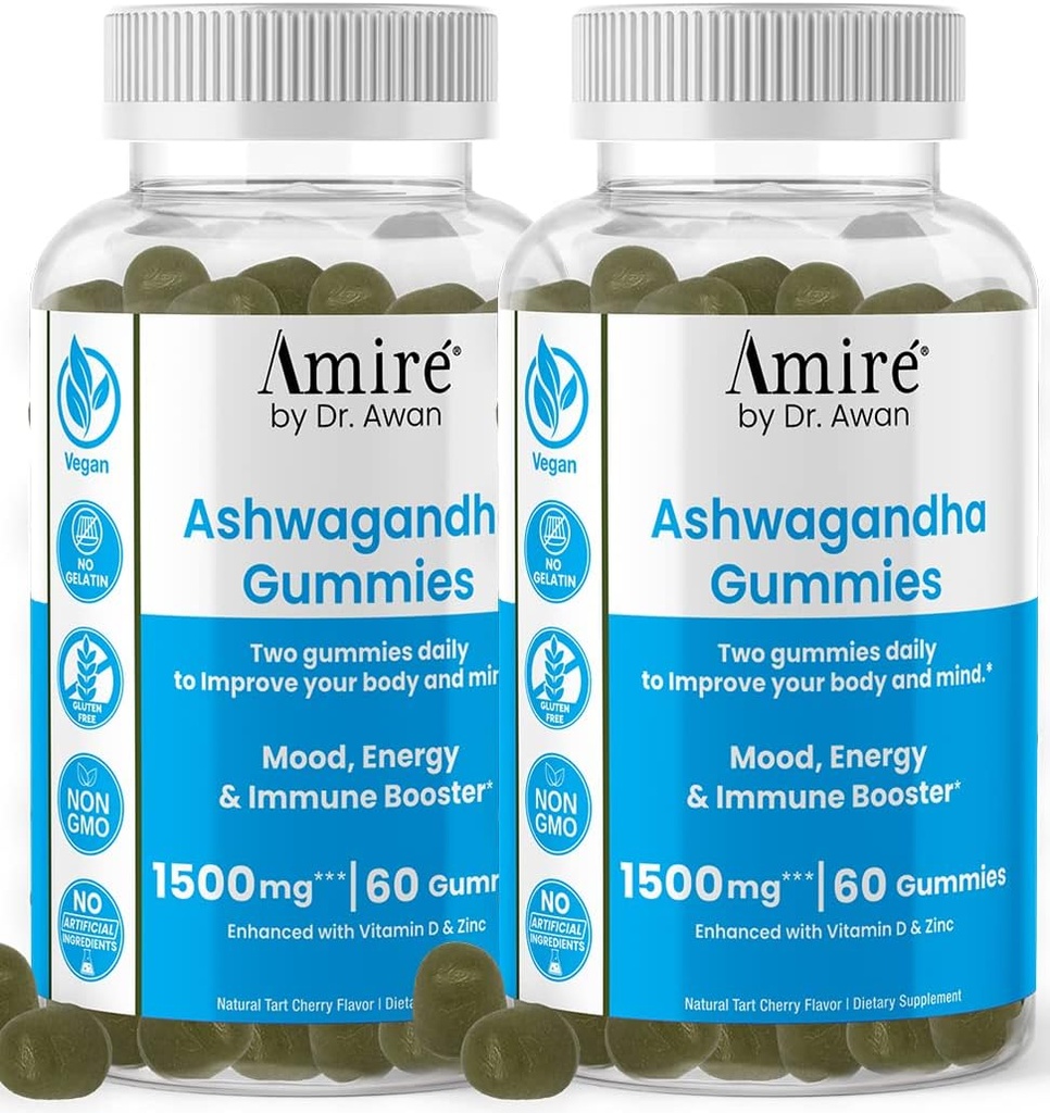 Amire by Dr. Awan Ashwagandha Gummies, Mood, Energy, & Imunitary Booster, 120ct, 60day Supply