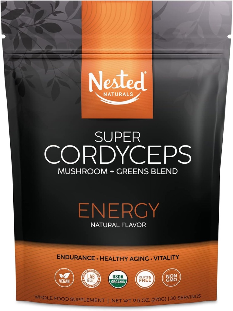 Super Green Daily Green Powder - Certified USDA Organic Green Powder w / 20 + Whole Foods, Spirulina Powder, Wheat & Barley Grass - Probiotika, Fiber & Enzymes - Cordyceps, 30 Servings