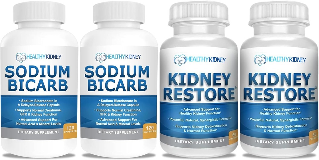 Bikarbonát sodný 650mg Kapsle pro acid Relief, Alkalinity 120 Pills 2- Pack + ledvina Obnovit Ledviny Čistota a Ledviny Zdravotní dodatek, 60 Čepice - 2 Pack