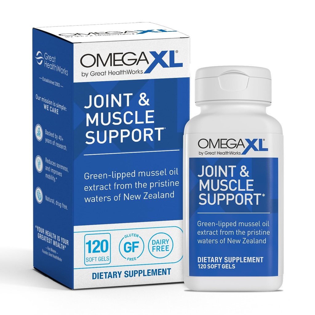 OmegaXL Joint Support Supplementary - Natural Muscle Support, Green Lipped Mussel Oil, Soft Gel Pills, Drog- Free, 120 Počet