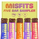 Misfies Vegan Protein Bars - Aktualizovaný recept 124; Plant based, Nízký cukr & karb, High Fiber Snacks 124; Variety Vzorek Pack to Trial Flavors I124; Balení 5 (1 z každého Flavor)