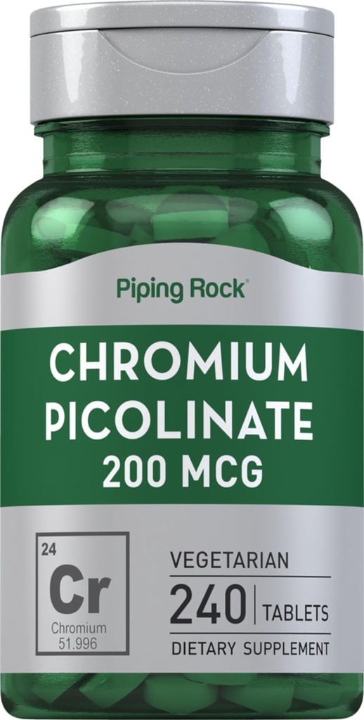 Piping Rock Chromium Picolinate 200mcg IR 124; 240 Tablet IR 124; Vegetarian, Non-GMO, gluten zdarma dodatek