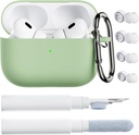 ORNARTO pro případ AirPods Pro 2, kompatibilní s případem AirPods Pro 1. / 2. Generace, Soft Silicone Cover with Cleaner Kit, Eartips Protector & Keychain- Pistachio