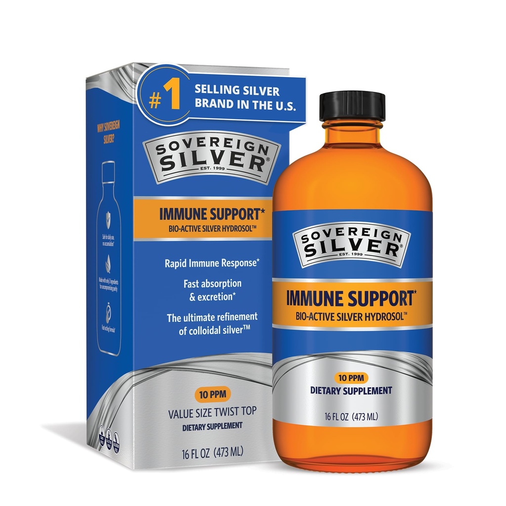 Sovereign Silver Imunitation Support - Koloidní stříbro, Bio- Active Silver Hydrosol, 10 ppm, Liquid Twist Top, 16 Fl Oz, (473 ml)