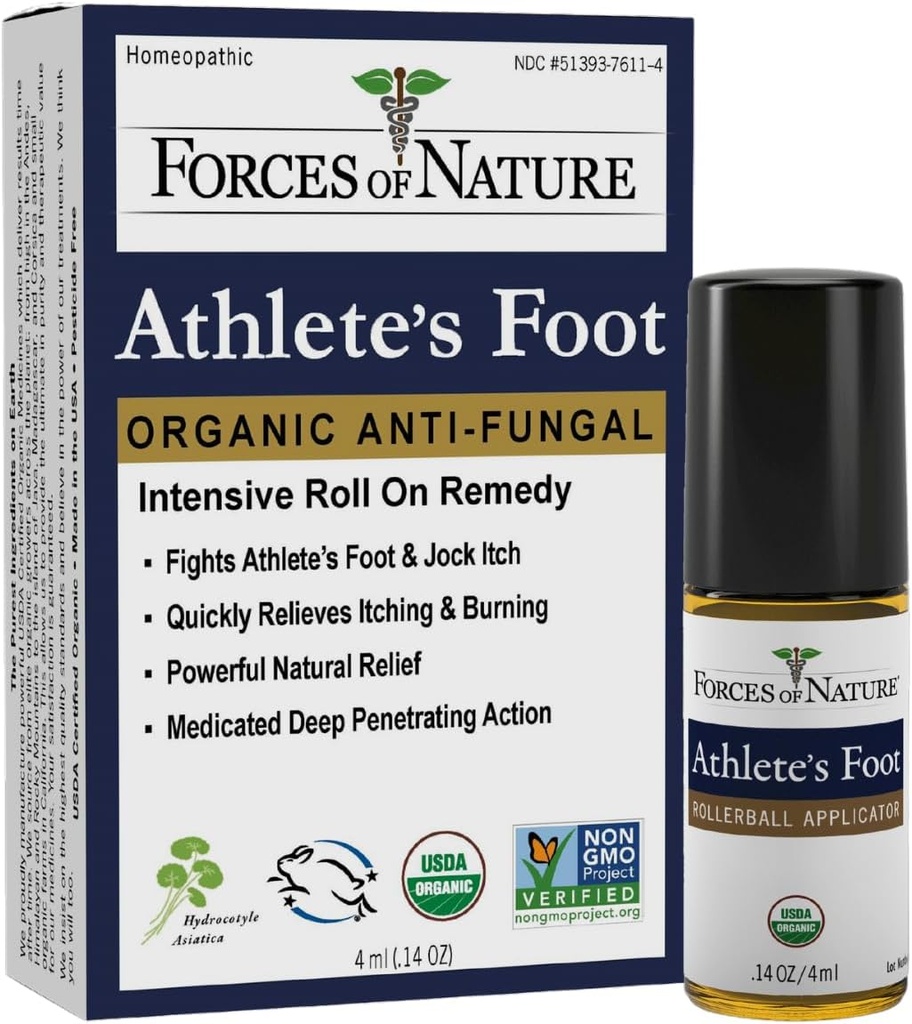 Síly přírody - Přírodní, Organic Athlete 's Foot Treatment (4ml) Non GMO, No Harmful Chemicals, Cruelty Free - Antimykotické úlevy Burning, Svědění, Praskání Způsobené AF, Jock Itch a Ringworm