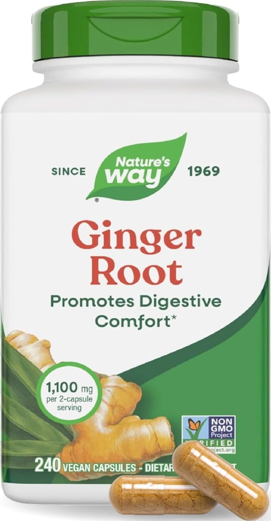 Root Capsules 550 mg / tobolka, Digestive Comfort * Reduces Motion- Související Nausea *, 1,100 mg / 2 Kapsle, Non- GMO Projekt ověřený, Vegan, 240 Počet balení