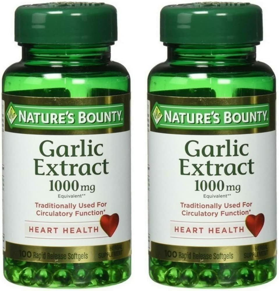 Nature 's Bounty Garlic Extract 1000 mg Softgels for Cardicular Support, 100 ea (Balení po 2)