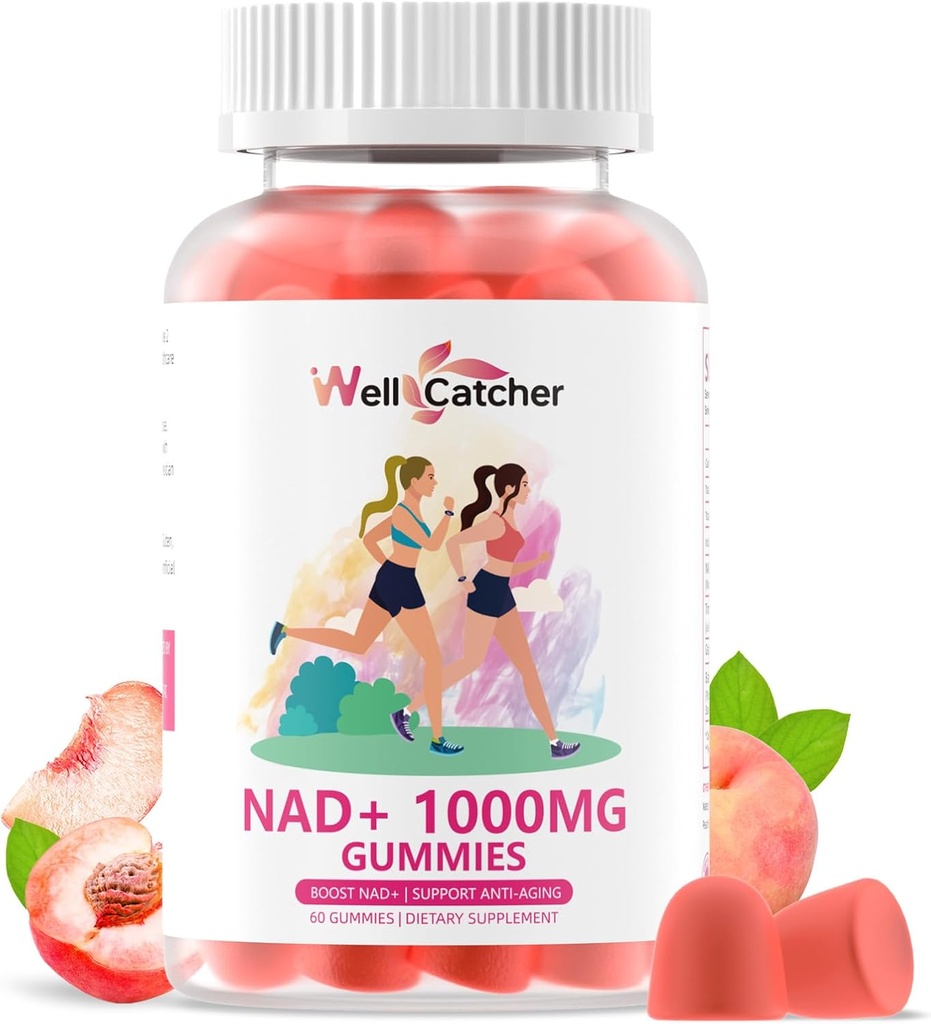 NAD + Gummies dodatek pro ženy 1000MG - NAD Plus Gummies pro muže bez cukru vitamín B3 Niacinamid čisté organické zvyšuje NAD úroveň anti- stárnutí buněk regenerace energie Brain Peach Flavor 60C