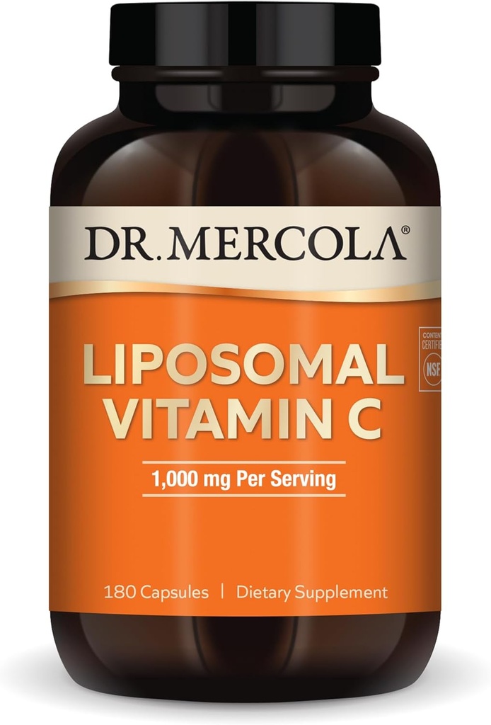 Dr. Mercola Liposomální vitamín C, 1000 mg na servírování, 90 Servingů (180 Kapsle), Dietní dodatek, Podporuje imunitní zdraví, Non GMO, NSF Certified