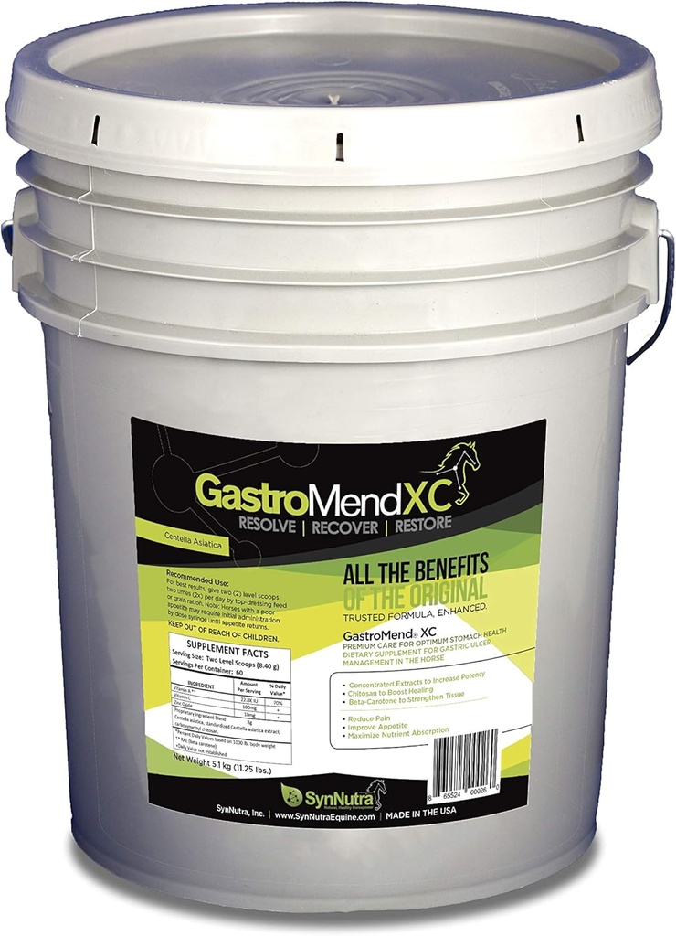 GastroMend XC, 100% přírodní Equine Stomach Zdraví pro koně, Promotes Healing & Prevention of Gastric Ulcers, Vysoce potent & Efektivní, Podporuje Gastric a Hindgut zdraví, 600 Sluhy, Made in USA
