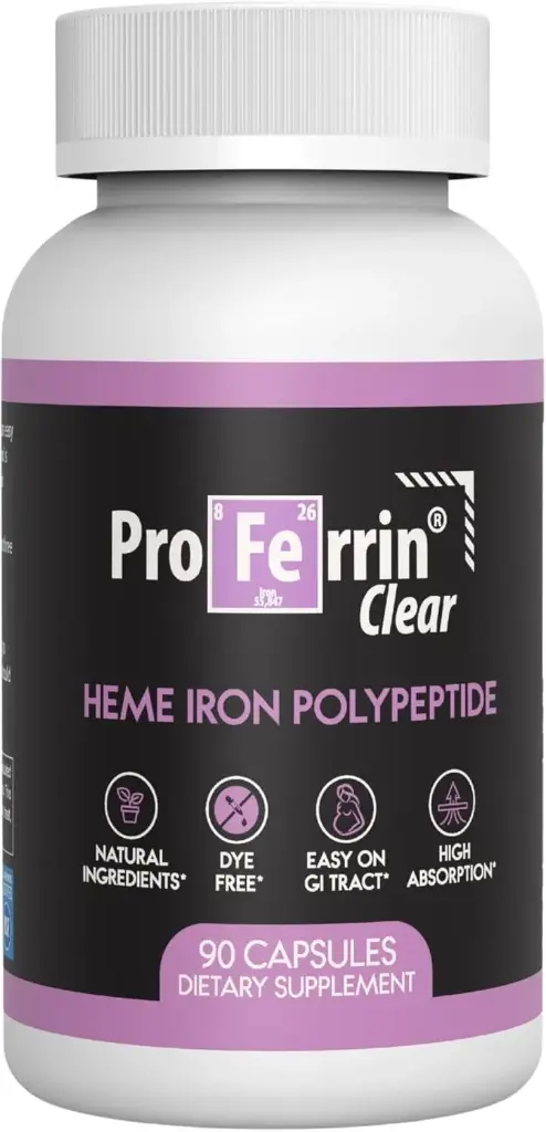 Proferrin Clear Heme Iron Supplement, 90 Capsules - Superior Absorpce, Easy on the Gut, Natural, Made in the US