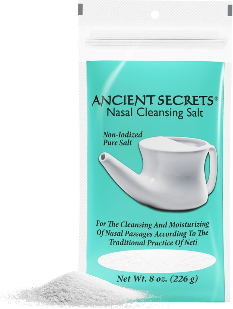 ANCIENT SECRETS Nasal Cleansing Salt, Non- Iodized - USP- Stupeň chloridu sodného pro jakoukoliv Neti Pot, Sinus zavlažovací systém, 8 Oz