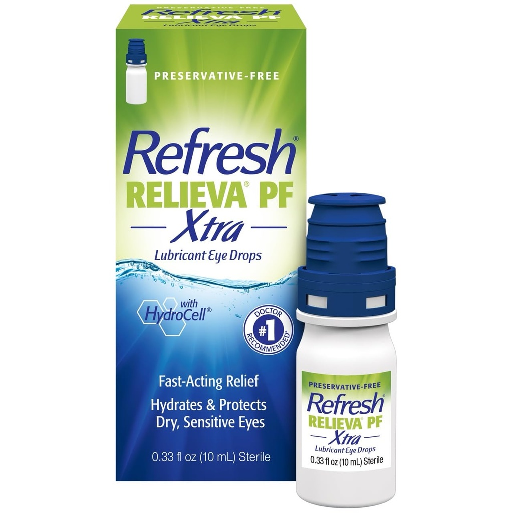 Refresh RELIEVA PF Xtra Preservative- Free umělé slzy Lubricant Eye Drops, 0.33 fl oz (10 ml)