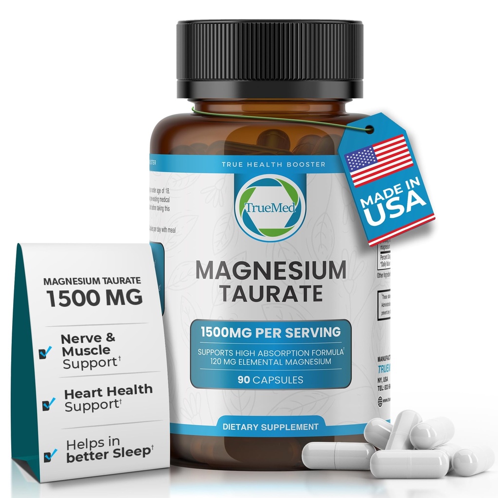 Přírodní hořčík Taurate doplněk 1500 mg s 90 kapsle - 30 dní dodávky pro podporu spánku, srdce zdraví, relaxace, krevní tlak bilance, a energetický boost